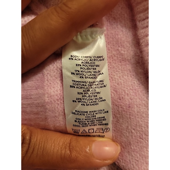 Loft Womens XL Ruffle Sleeve Pink Ribbed Neck Sweater Acrylic Wool - Picture 7 of 8